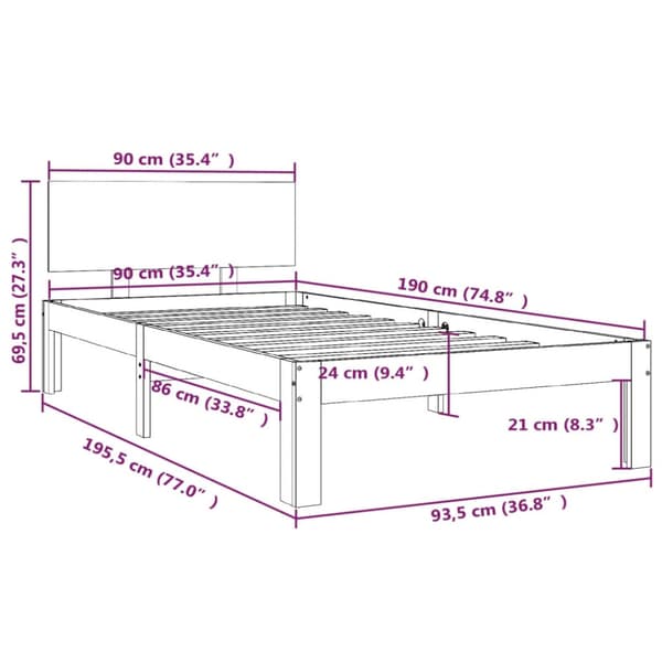 Sängram vit massivt trä 90x190 cm