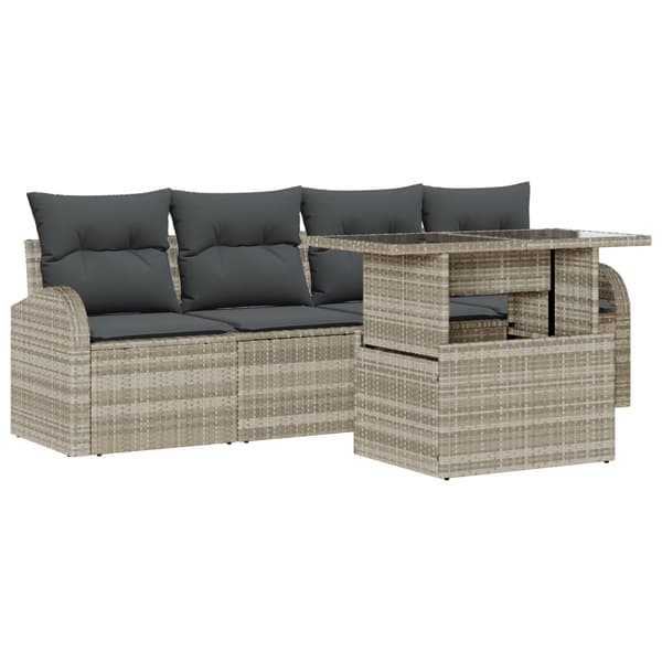 Trädgårdsoffset med kudde 5 pcs Ljusgrå Poly rattan