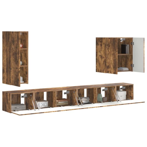 TV väggskåp set Väggmonterad 6 pcs Rökt ek