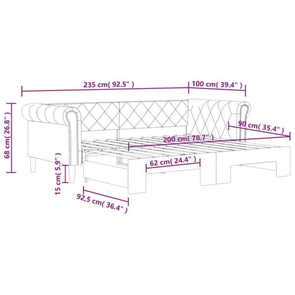 Dagbädd utdragbar cappuccino 90x200 cm konstläder