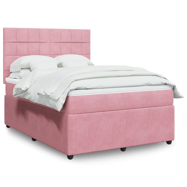 Ramsäng med madrass rosa 140x200 cm sammet