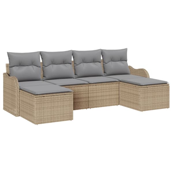 Trädgårdsoffset med kudde 6 pcs beige och ljusgrå Poly rattan