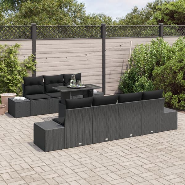 Trädgårdsoffset 8 pcs Svart Poly Rattan och Pulverlackerad Stål