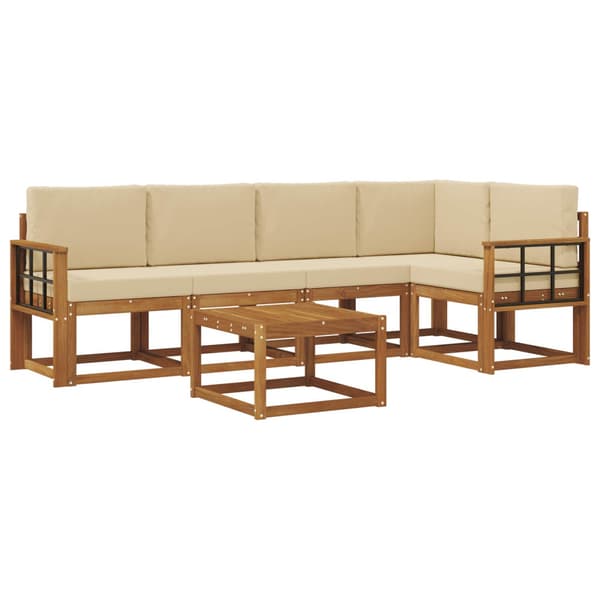 Utomhussoffset med kudde 6 pcs Naturlig och Beige