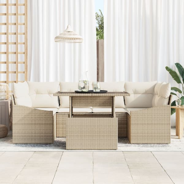 Trädgårdsoffset med lagring 7 pcs Beige Poly rattan