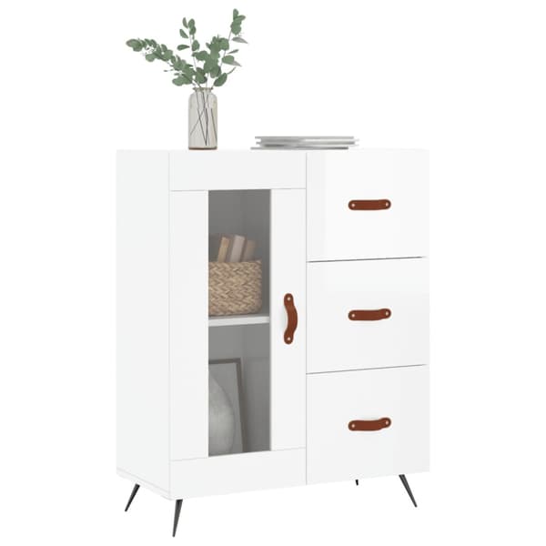 Skänk vit högglans 69,5x34x90 cm konstruerat trä