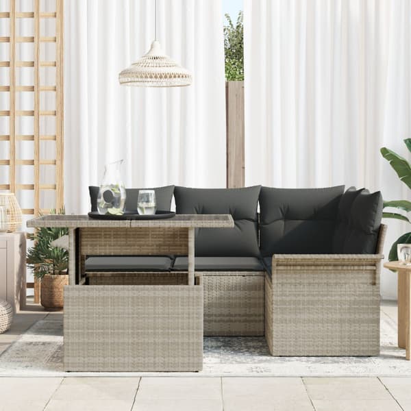 Trädgårdsoffset med kudde 5 pcs Ljusgrå Poly rattan