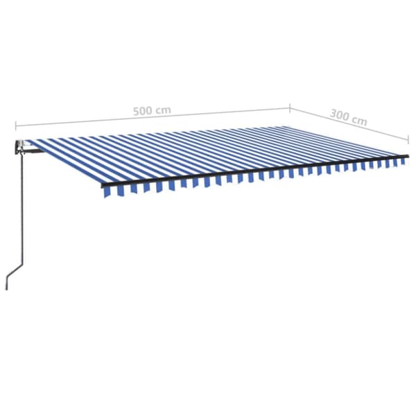 Automatisk markis med vindsensor & LED 500x300 cm blå och vit