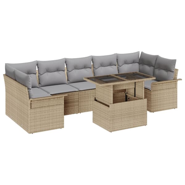 Trädgårdsoffset med kudde 8 pcs Beige Poly rattan