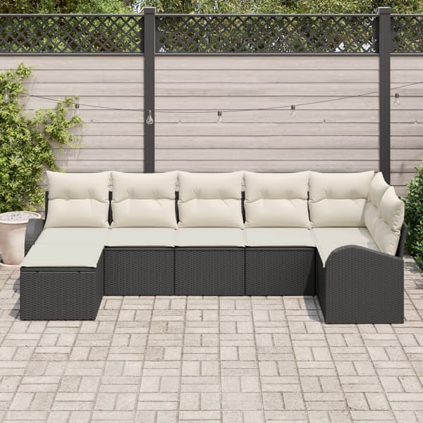 Trädgårdsoffset med kudde 7 pcs Svart Poly rattan