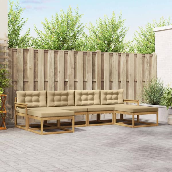 Utomhussoffset med kudde 6 pcs Vit och Beige
