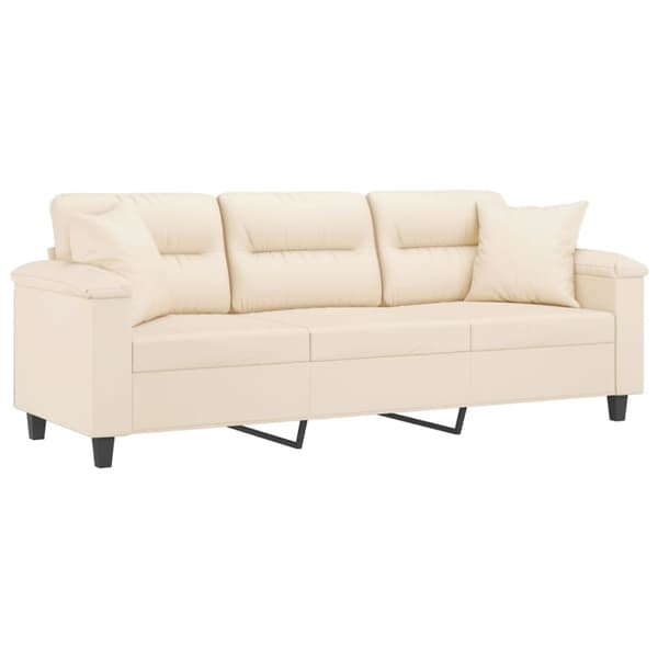3-sitssoffa med prydnadskuddar beige 180 cm mikrofibertyg
