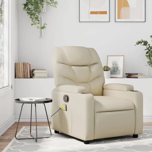 Massagefåtölj krämfärgad konstläder