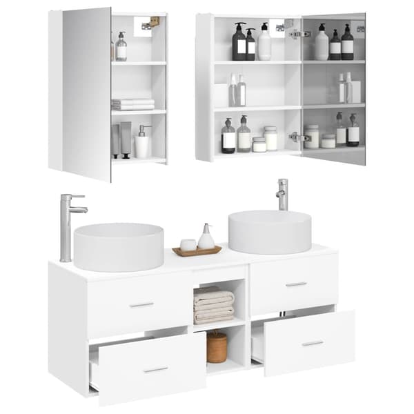 Badrumsmöbelset 5 pcs Vit Konstruerat trä och glas