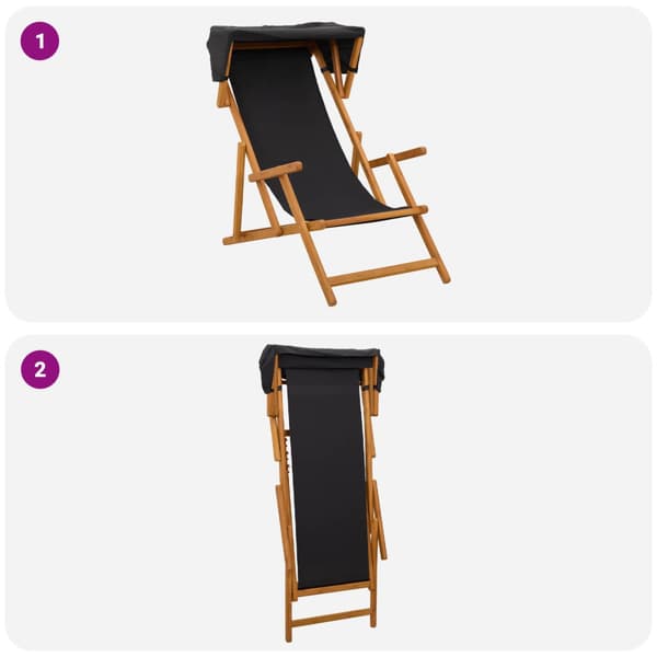 Deck Chair 3 Position Massiv Eukalyptus Trä Svart