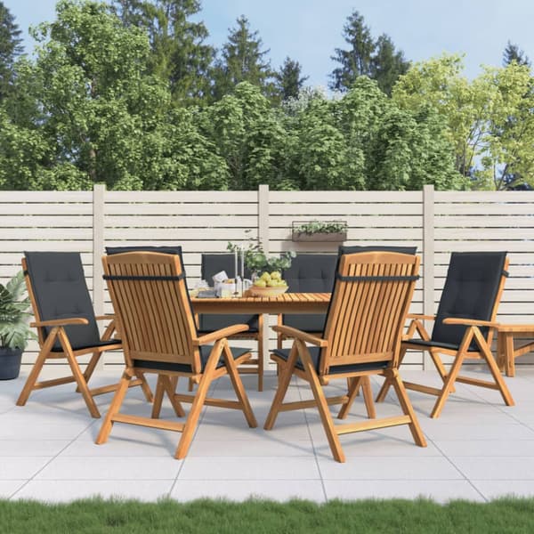 Fällbara fåtöljer med dynor, 6 st, massivt trä, teak