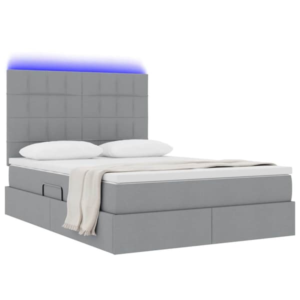 Förvaringssäng med LED med led Ljusgrå 140 x 190 cm Polyester