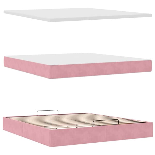Ottoman sängram med madrasser rosa 160x200 cm sammet