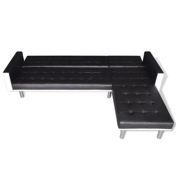 L-formad bäddsoffa konstläder svart