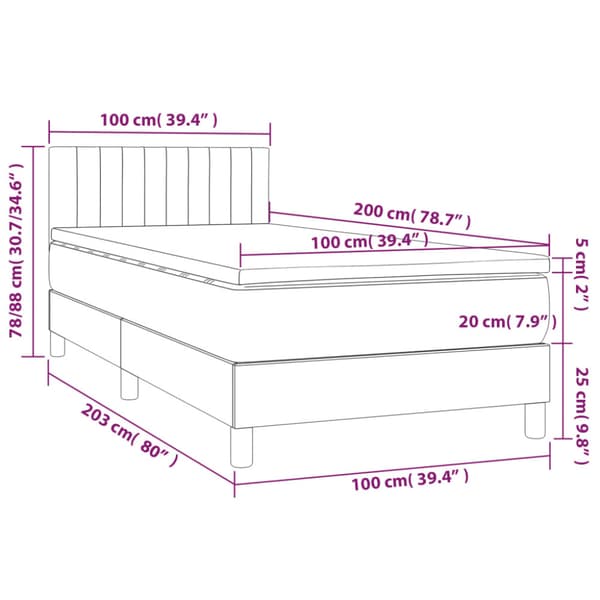 Ramsäng med madrass mörkgrå 100x200 cm sammet
