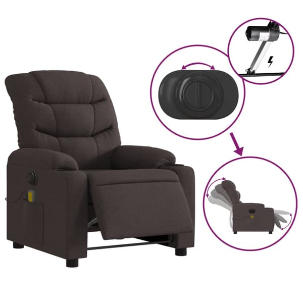 Elektrisk massagefåtölj mörkbrun tyg