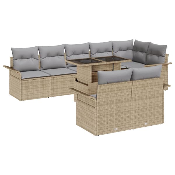 Trädgårdsoffset med kudde 9 pcs Beige Poly rattan