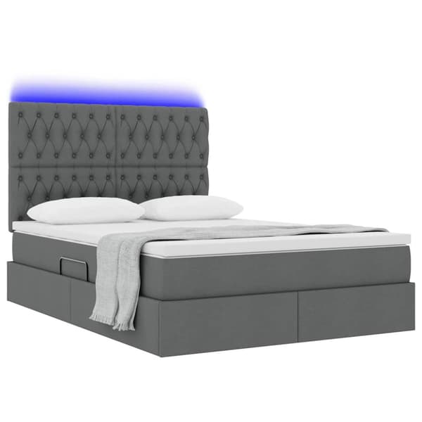 Förvaringssäng med LED med led Mörkgrå 140 x 190 cm Polyester
