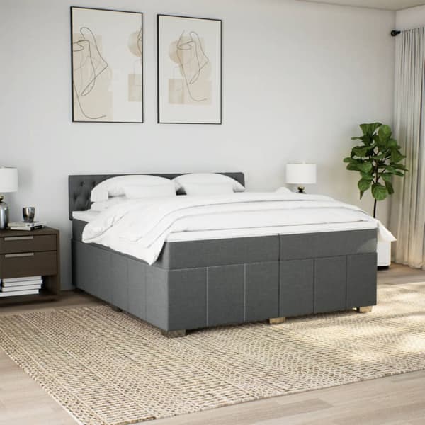 Ramsäng med madrass mörkgrå 200x200 cm tyg