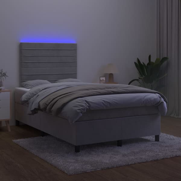 Ramsäng med madrass & LED ljusgrå 120x190 cm sammet