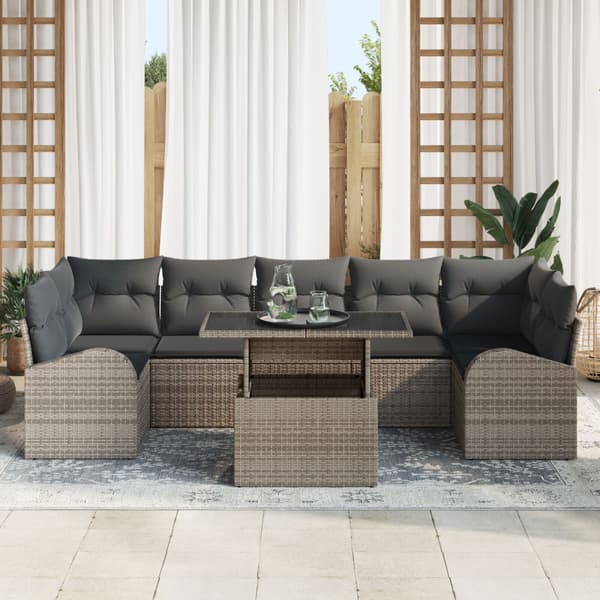 Trädgårdsoffset med kudde 8 pcs Grå Poly rattan