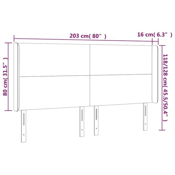 Sänggavel LED mörkblå 203x16x118/128 cm sammet