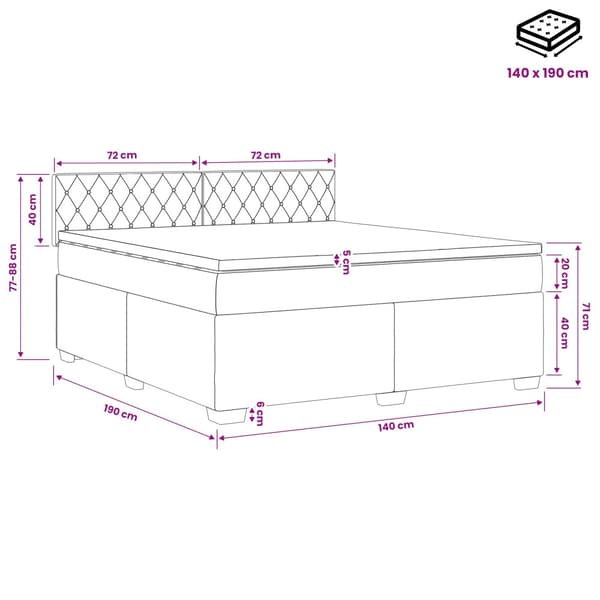 Boxspring säng med madrass och LED Ljusgrå 140 x 190 cm Sammet