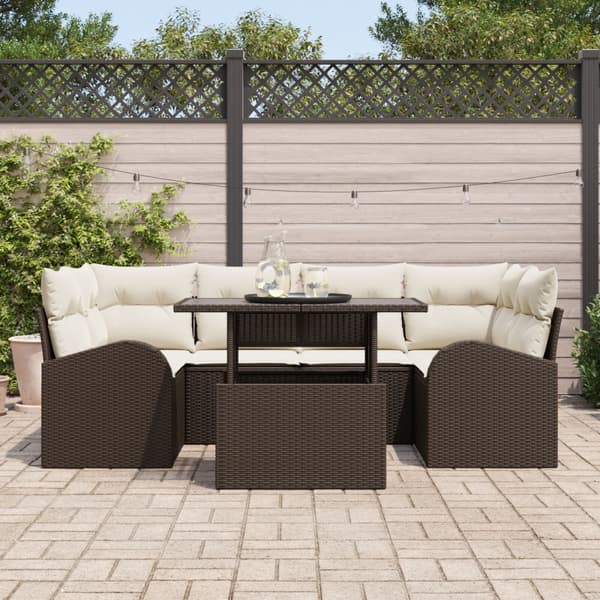 Trädgårdsoffset med kudde 7 pcs Brun Poly rattan