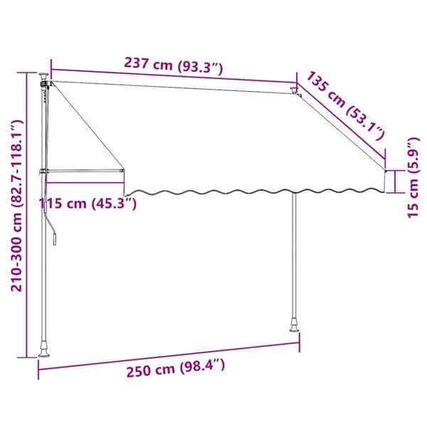 Markis manuellt infällbar med LED 250 cm antracit