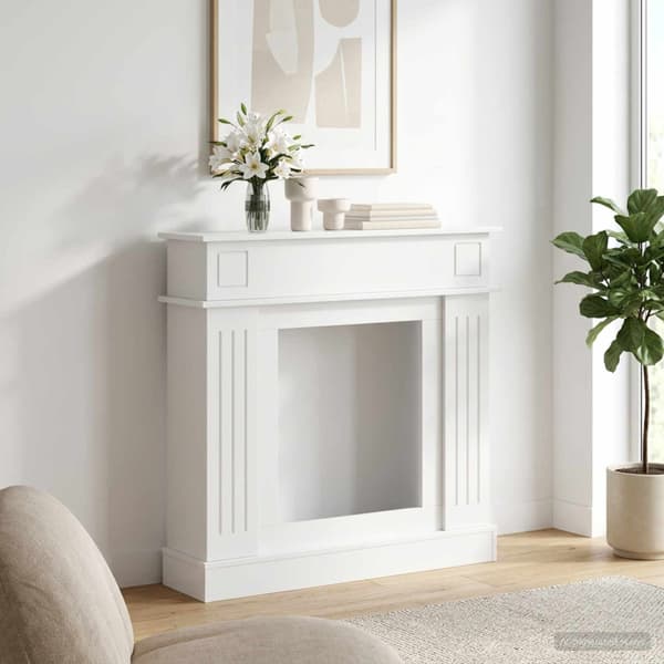 Eldstadsram Vit högglans 102 x 26 x 100 cm Konstruerat trä