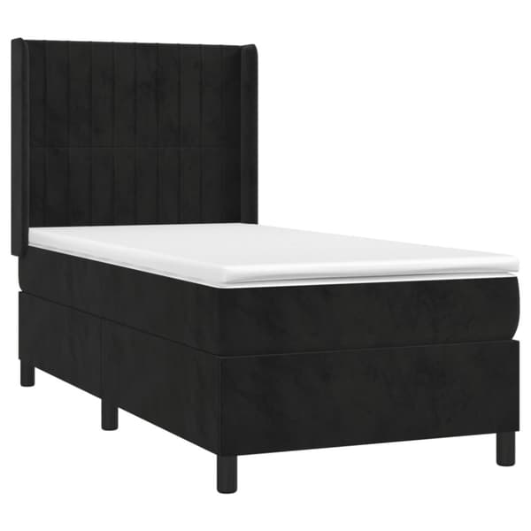 Ramsäng med madrass svart 90x200 cm sammet
