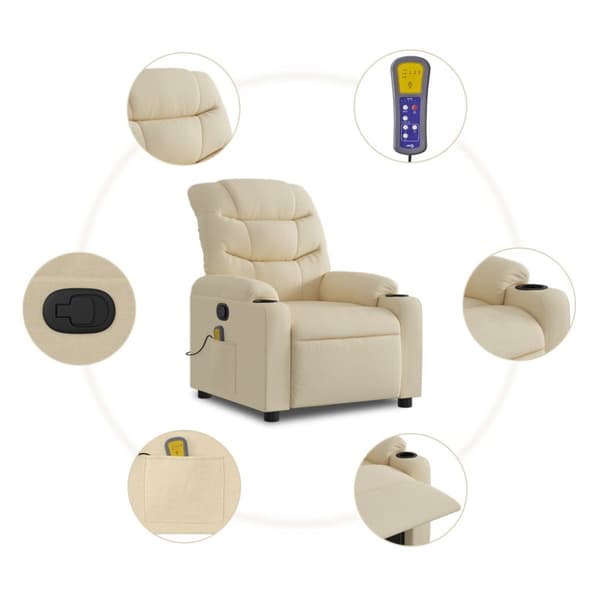 Massagefåtölj krämfärgad tyg