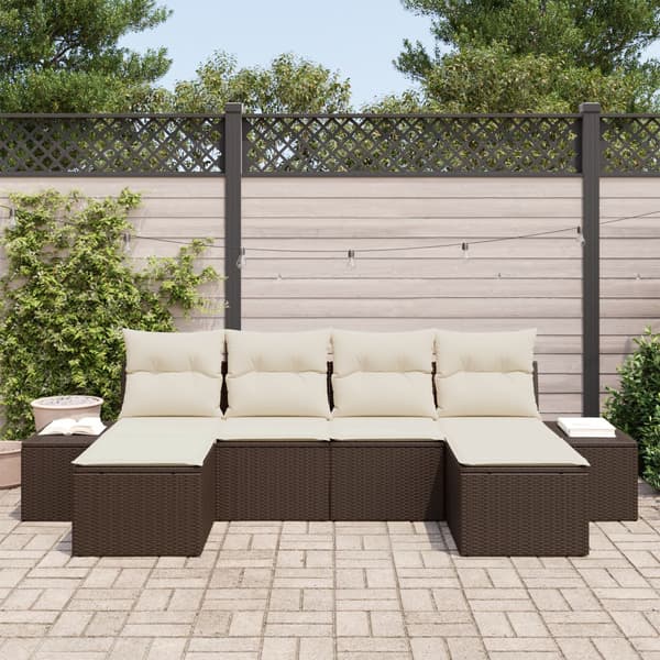 Trädgårdsoffset med kudde 6 pcs Brun konstrotting