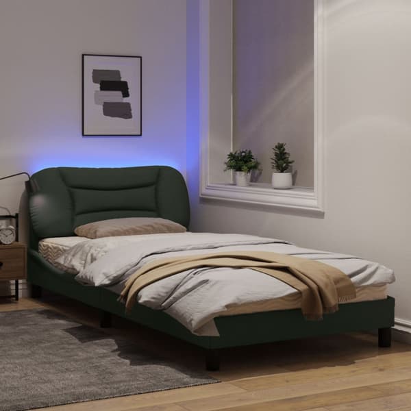 Bed Frame with LED without Mattress "Hvar" Dark Grey 100x200 cm Fabric
