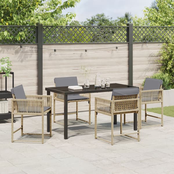 Trädgårdsmöbelset 5 pcs Beige konstrotting