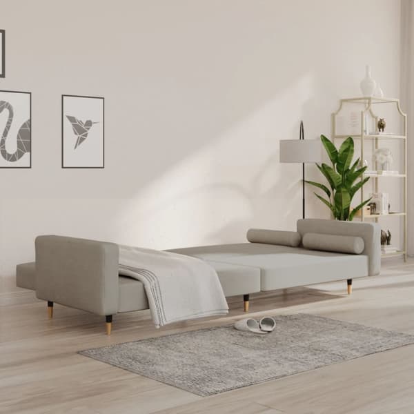 Bäddsoffa 2-sits med två kuddar ljusgrå sammet