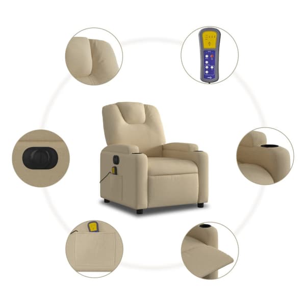Elektrisk massagefåtölj gräddvit tyg
