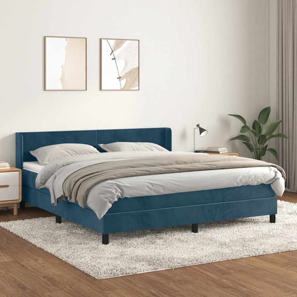 Ramsäng med madrass mörkblå 180x200 cm sammet