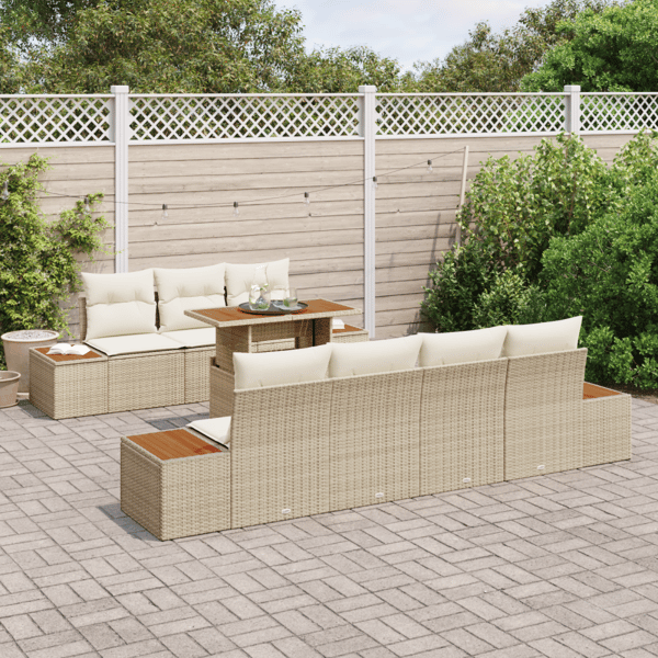 Trädgårdsoffset med lagring 8 pcs Beige Poly rattan