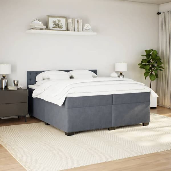 Ramsäng med madrass mörkgrå 200x200 cm sammet