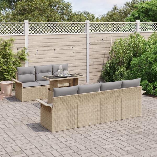 Trädgårdsoffset med kudde 8 pcs Beige konstrotting