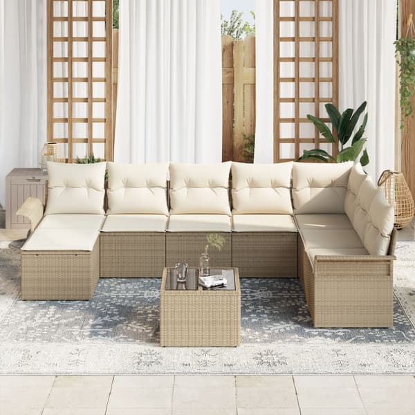 Trädgårdsoffset med kudde 9 pcs Beige konstrotting
