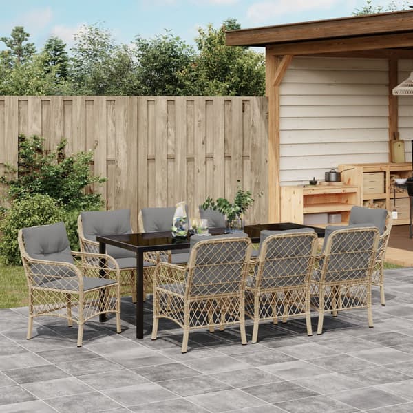 Trädgårdsmöbelset med kudde 9 pcs Beige konstrotting