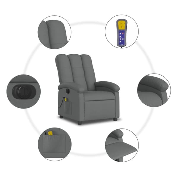 Elektrisk massagefåtölj mörkgrå tyg