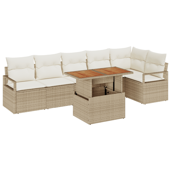 Trädgårdsoffset med lagring 7 pcs Beige Poly rattan